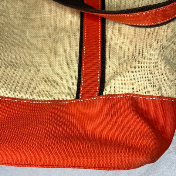 Lands’ End Rare Straw Orange Canvas Large Tote 14 x 16 Beach Coastal Classic 90s - Picture 4 of 9